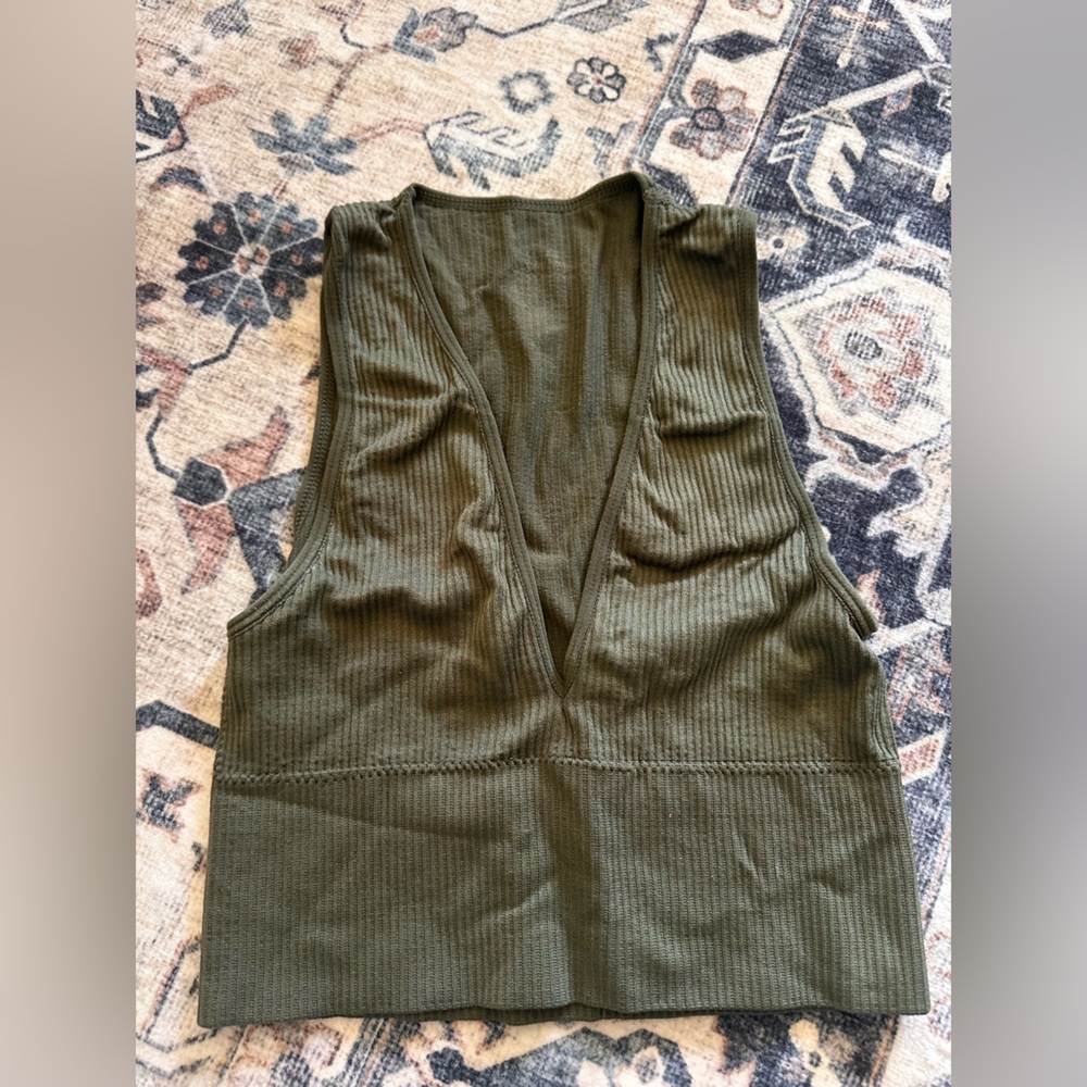 Olive Green Ribbed Cropped Tank